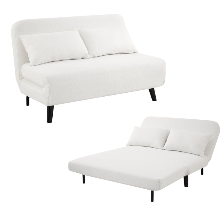 image for New 2 Seater Sofa Bed Recliner Bed White Boucle Fabric Showroom Clearance