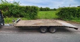 twin axle beavertail recovery trailer 14'6" x 6'6" bed, heavy duty floor and tyres, good brakes,