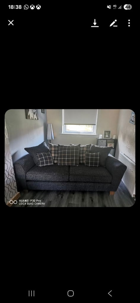image for Grey 3 seater sofa and pouffee