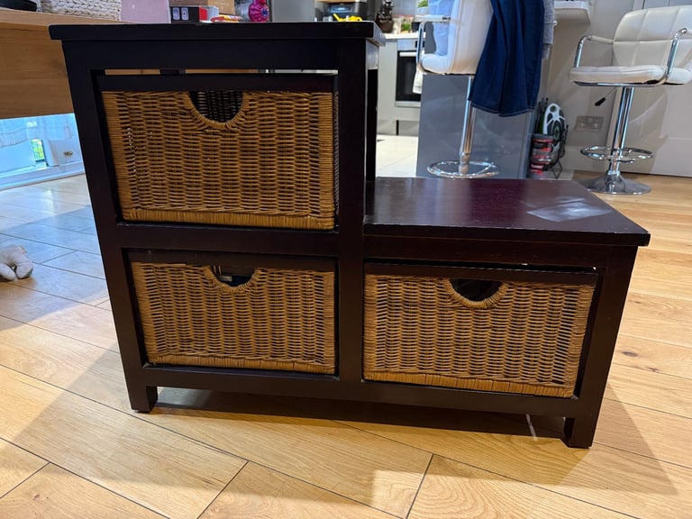 Wooden Storage Cabinet / TV Unit with 3 willow baskets