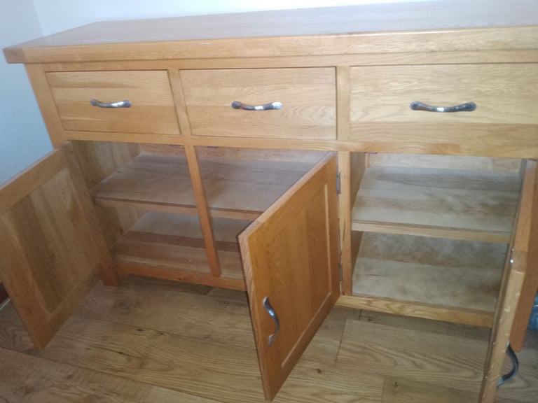 Oak table and chairs, oak sideboard