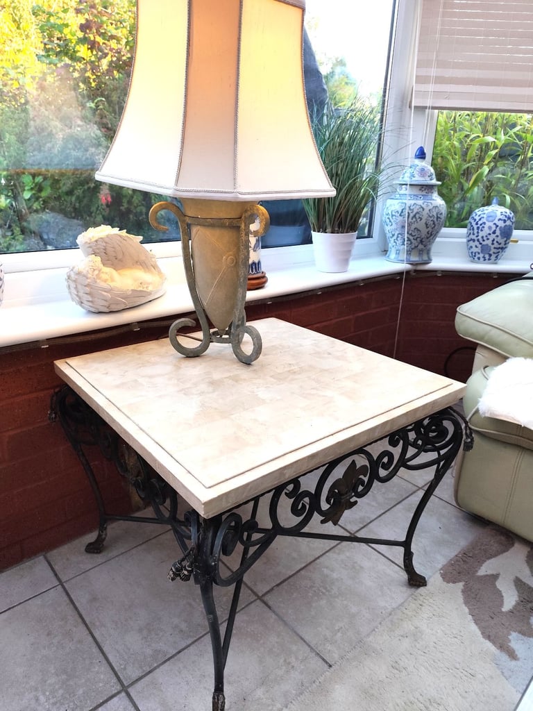 image for VINTAGE FRENCH MARBLE WROUGHT IRON SIDE TABLE C 1920S HEAVY SOLID