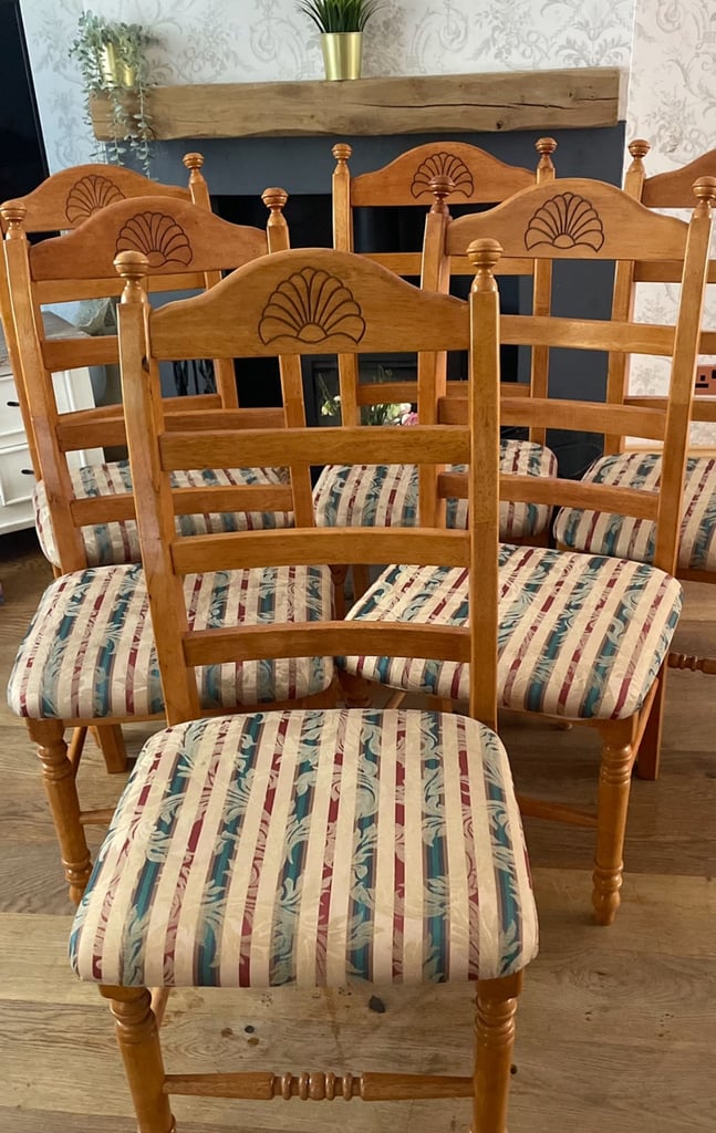 image for Farmhouse solid wood large dining chairs x 6