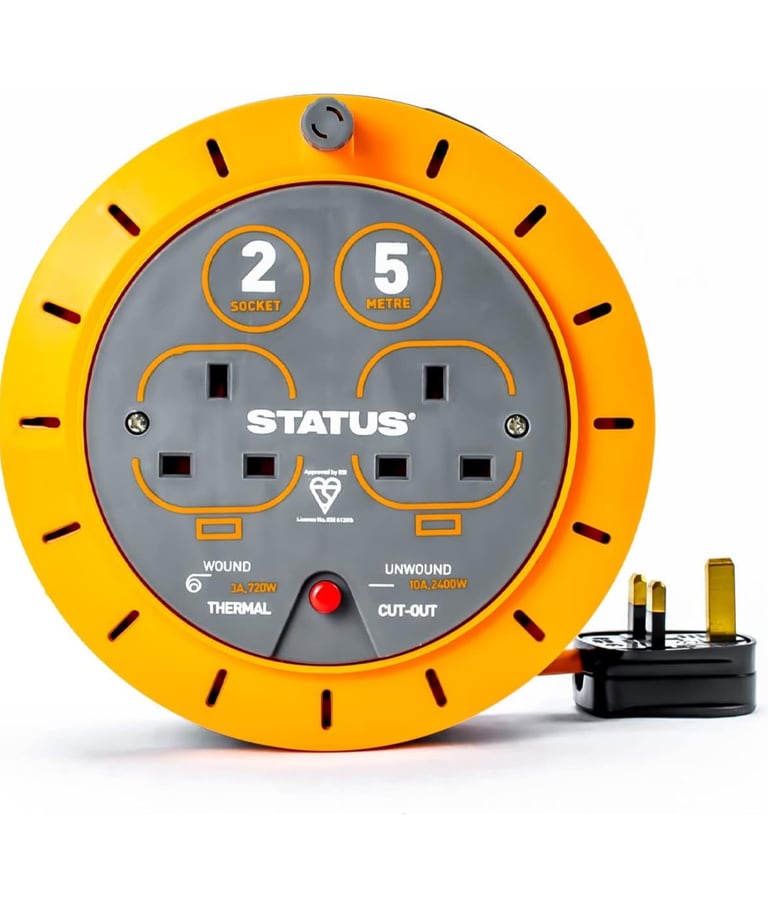 STATUS 5 Meters, 10 A Double Socket Cassette Reel with Thermal Out