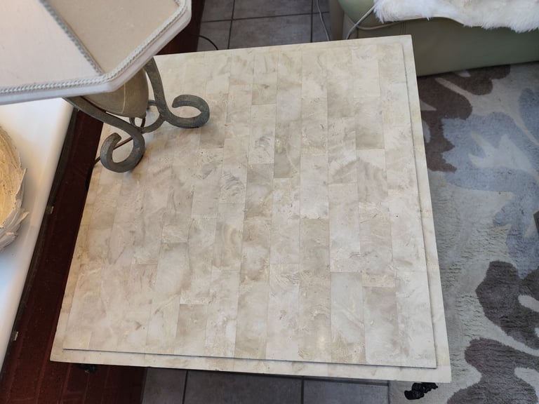 VINTAGE FRENCH MARBLE WROUGHT IRON SIDE TABLE C 1920S HEAVY SOLID