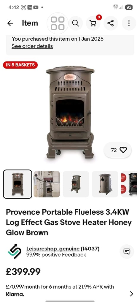 Portable flueless gas fire