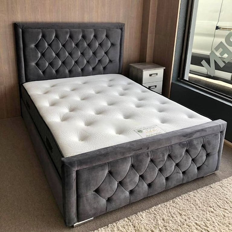 New HEAVEN Hilton Luxury Bed Grey & Cream Color ~~ Premium Quality = Single Double & King Size C O D