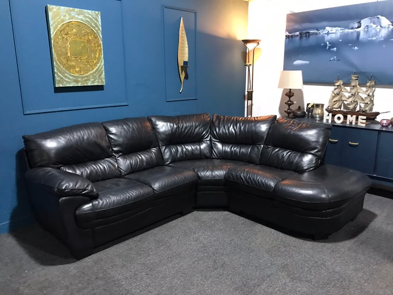 Black leather corner sofa | in East End, Glasgow | Gumtree