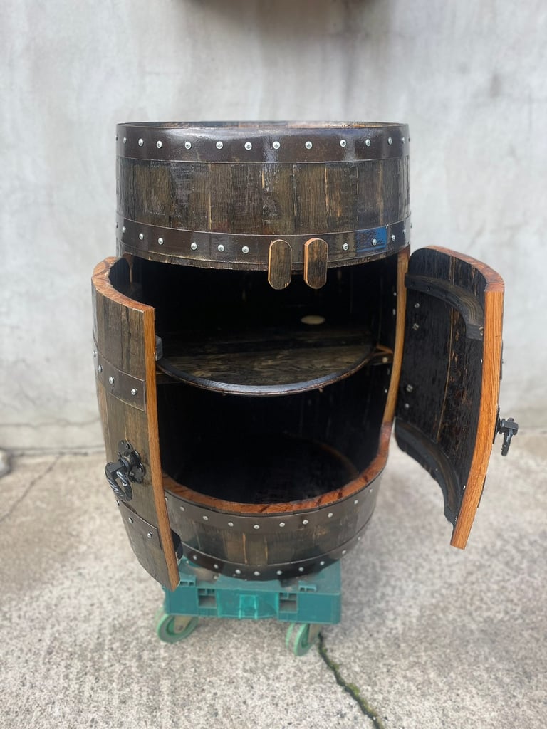 Wine barrel drinks display cabinet 