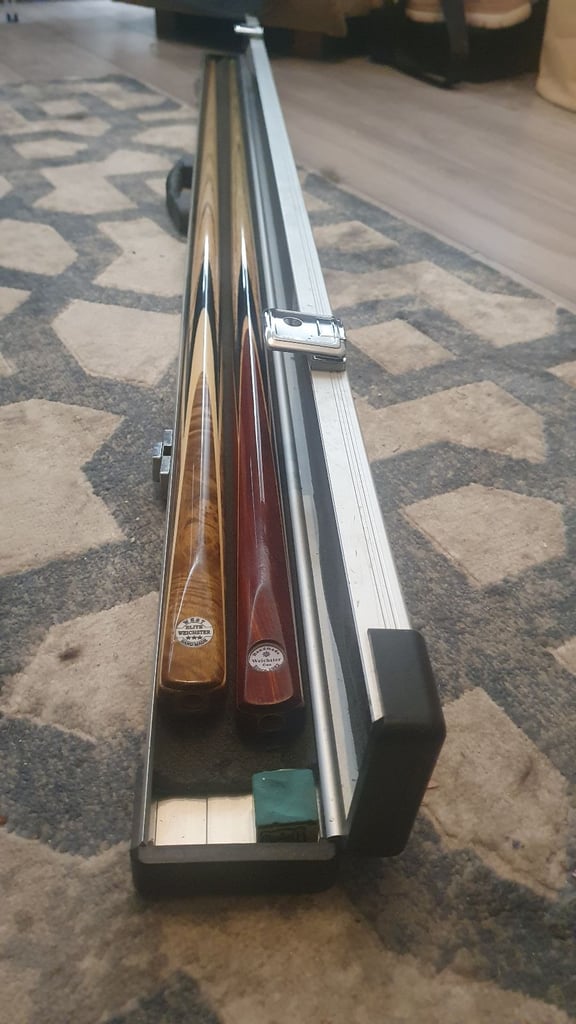 image for two snooker cue and case