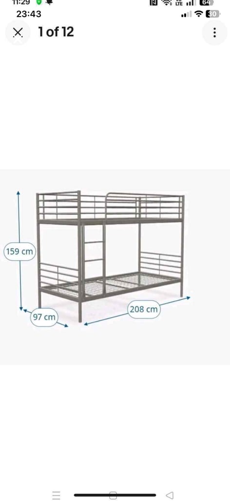 Ikea Sparta Metal Bunks Sleeper Cabin Loft Single Bed Frame Kids Child Teenager Landlord Rental B&B 