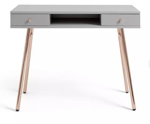 Argos Desk Grey and Rose Gold 2 drawers 