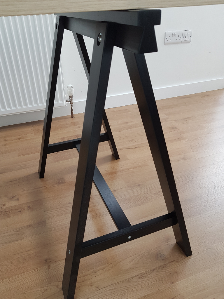IKEA Desk EKBACKEN Worktop ash laminate and ODDVALD 2 x trestle black wood - EXCELLENT CONDITION