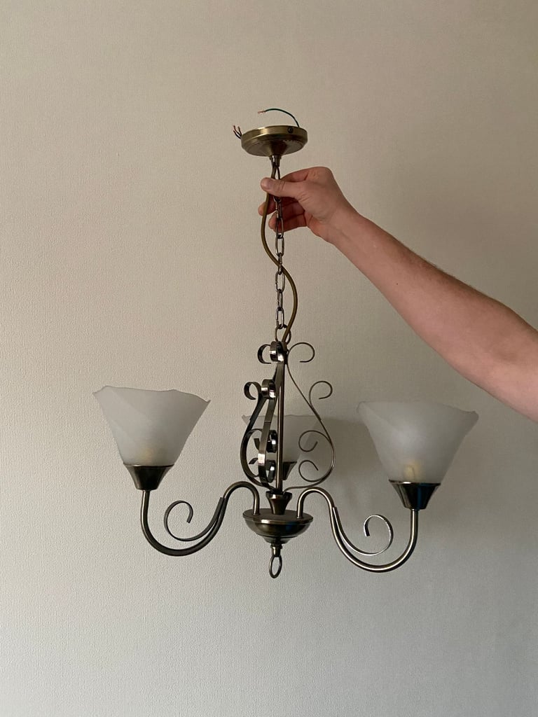 image for Chandelier in antique bronze with 3 frosted shades