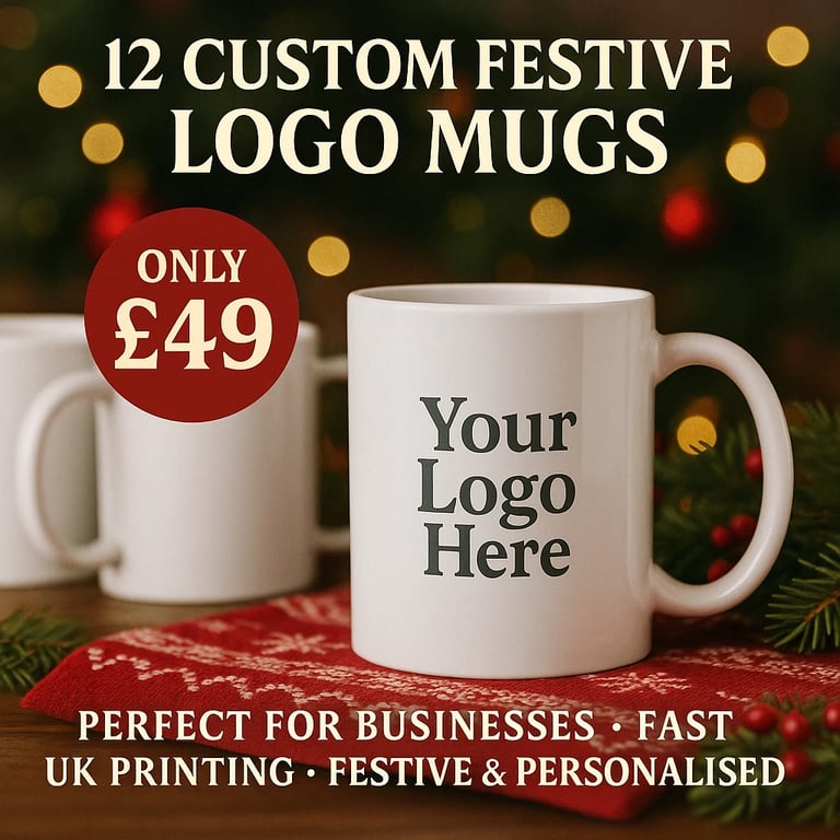 Custom Festive Logo Mugs x12 – Personalised Business Christmas Logo Mugs