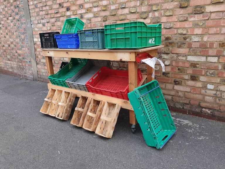 Shop Market Wooden Workbench Fruit Vegetables Trolley Display Unit Counter Top bar CARBOOT STAND