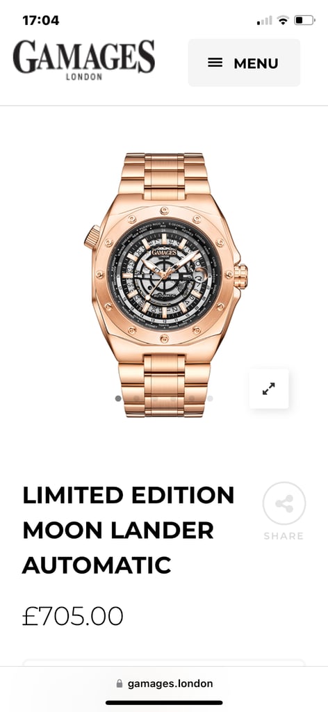 New Gamages of London Moon Lander watch in Rose