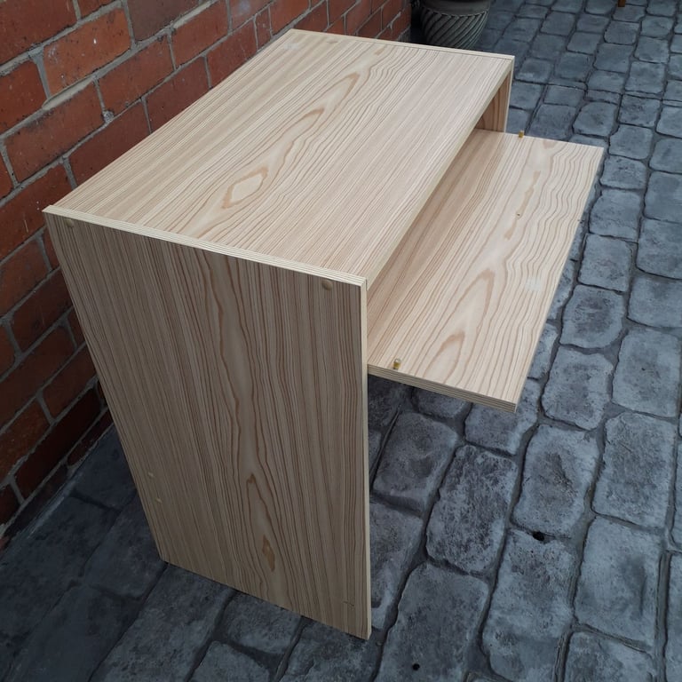 4 ITEMS OF FURNITURE DESK/STOOL/SIDE TABLE/TILE TOPPED CABINET. COULD DELIVER.