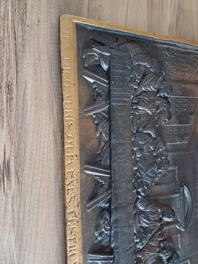 LARGE ANTIQUE CAST IRON BRONZED PLAQUE of THE LAST SUPPER LEONARDO DA VINCI