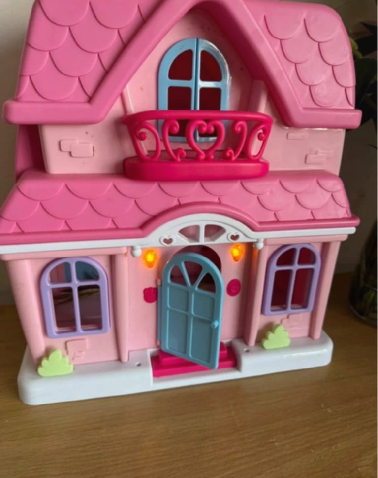 image for Pink Toy Dollhouse with Lights, Doorbell & Opening Door