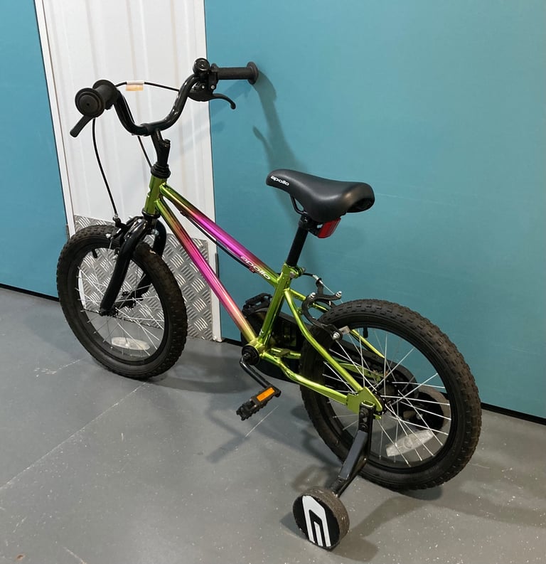 £150.00 Apollo Neo Kids 5-9 years Bike, Pink & Green - 16" Wheel With stabilisers 