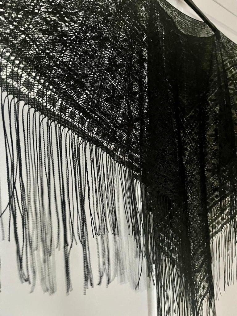 Vintage Sheer Lace Poncho/Cape with Fringe.