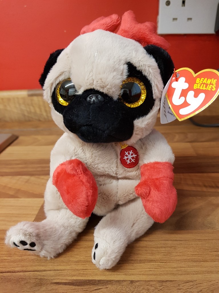 image for ⭐BNWT⭐ TY Beanie Bellies. MITTENS The Christmas Pug. Collection Only