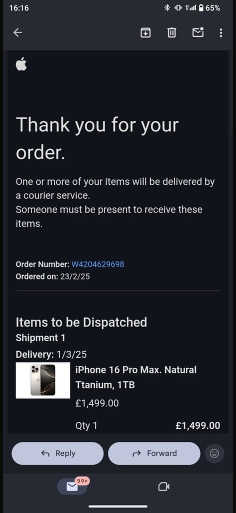 brand new iphone 16 pro max 1tb sliver with reciept