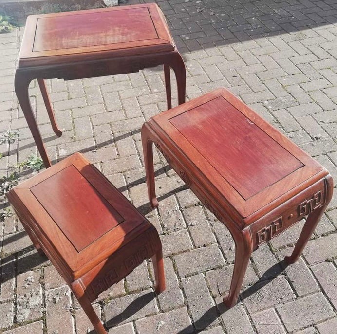 Mid century Chinese set of 3 nesting tables