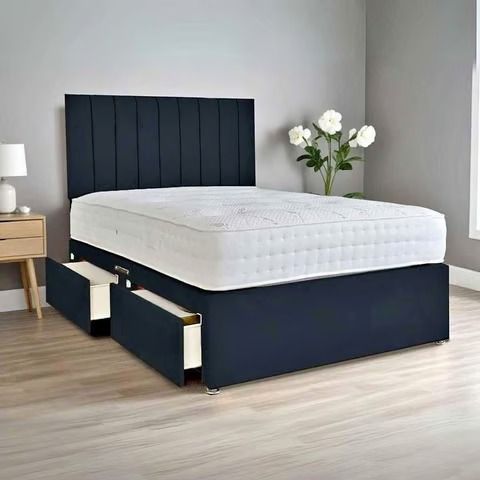 image for Premium DIVAN 4FT6 Double Divan Bed Base With Storage Drawers + Mattress >> Flat 20% Off >>>>>