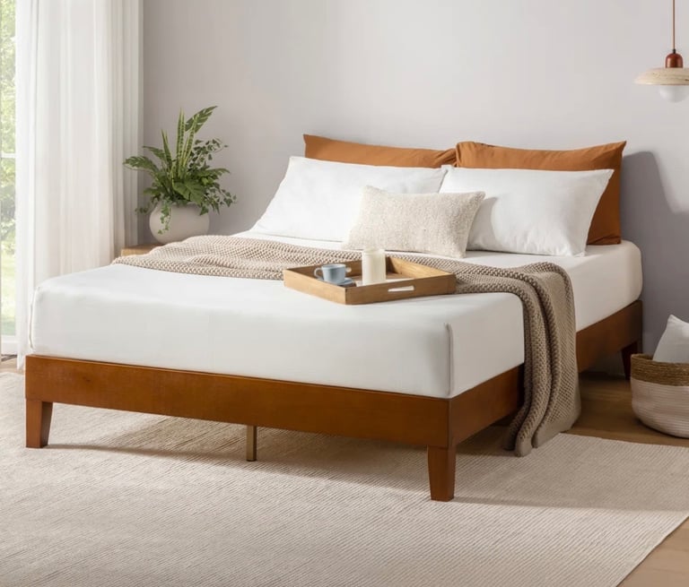 Elara Deluxe Platform Wood King Bed Frame 12in/30cm Height