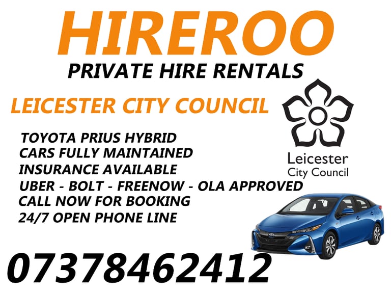 image for Private Hire Cars - LEICESTER CITY COUNCIL - WOLVERHAMPTON - Taxi Rentals - Toyota Prius - Leicester