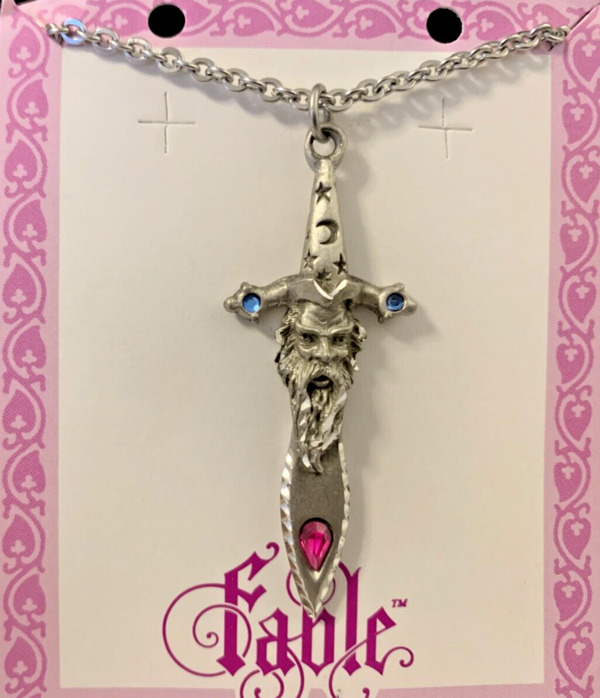 image for Rare Silver & Pewter diamond cut dagger and with wizard necklace