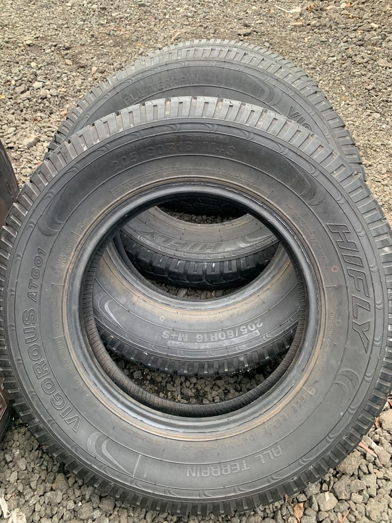 Set of four All terrain 205 80 16 A/T tyres 16 inch van off road 4x4