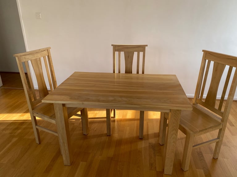 Solid  Light Oak Dining Table + 3 Chairs -  from  Oak Furniture Land 