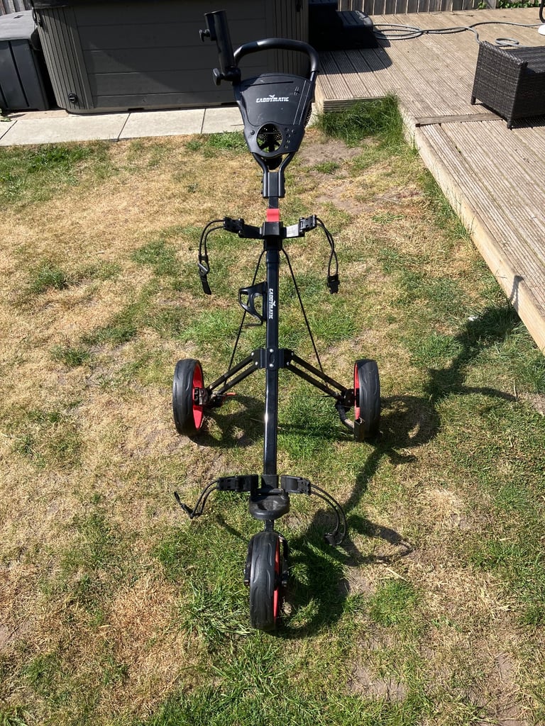 image for Caddymatic Golf X-Lite One-Click Folding Pull/Push Golf Trolley Black/Red