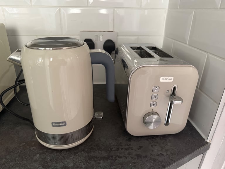 Russell Hobbs Microwave + Breville kettle and toaster bundle in Cream and Stainless Steel