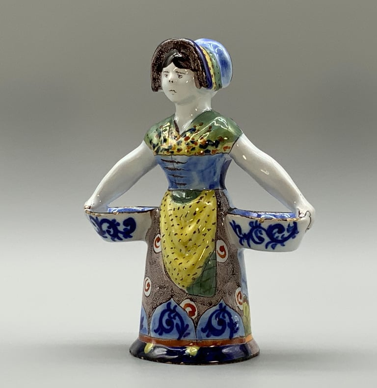 image for Rare 19th-Century French Polychrome Faience Delft Double Salt Cellar Saleron