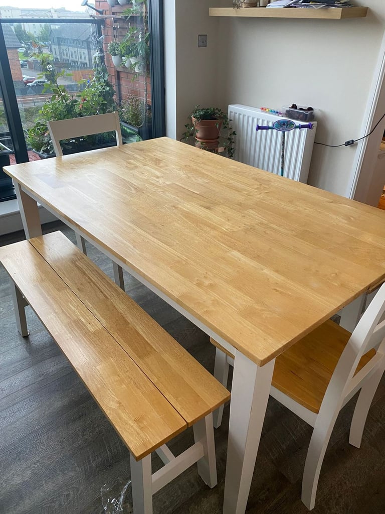 image for Dining Table with Benches + 2 Free Chairs