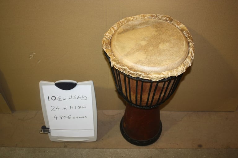 African Wooden Djembe Drum 10.1/2in Head x 24in High ~ Weight 4906 Grams ~ £75 ono