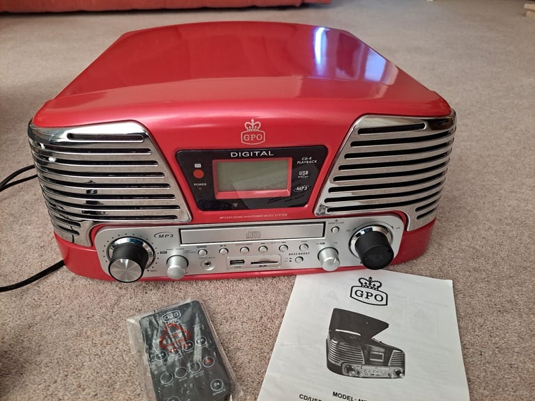 image for GPO Retro  Memphis Music Player with vinyl turntable, MP3 player, FM Radio and CD Deck
