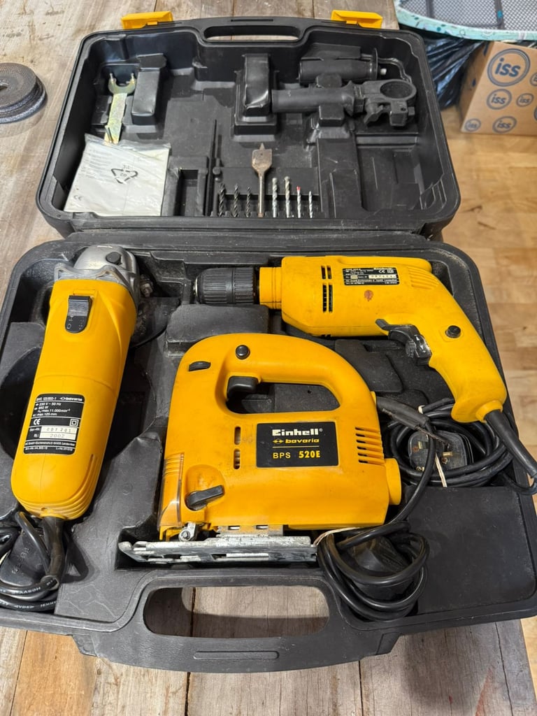 image for Einhell Bavaria Jigsaw Bps 520e Drill Bsm 550E Disc Grinder Bws 125/850 Tool Kit