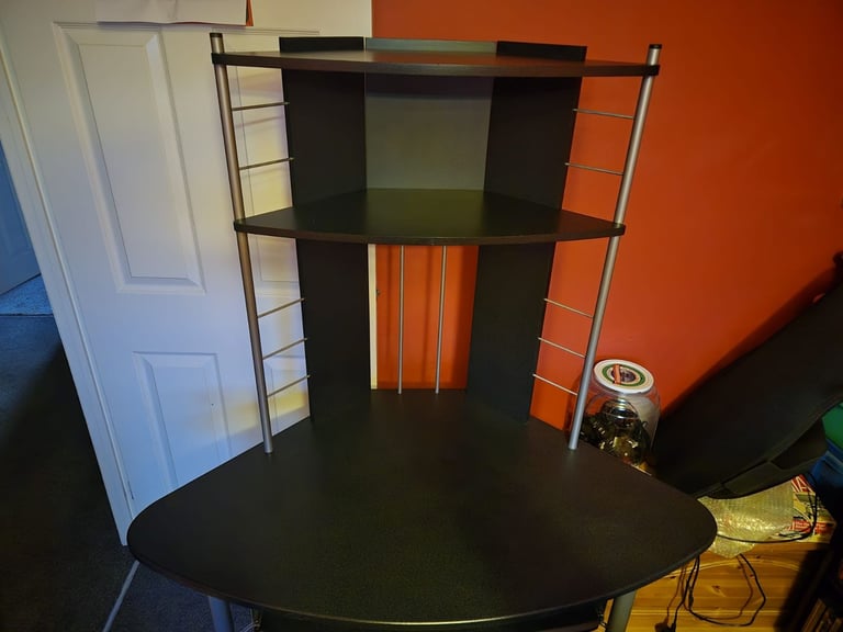 Modern Black and Alloy Steel Corner Computer Desk / Workstation