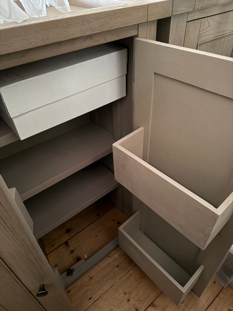 2 x grey oak wooden larder unit rrp £600 x2