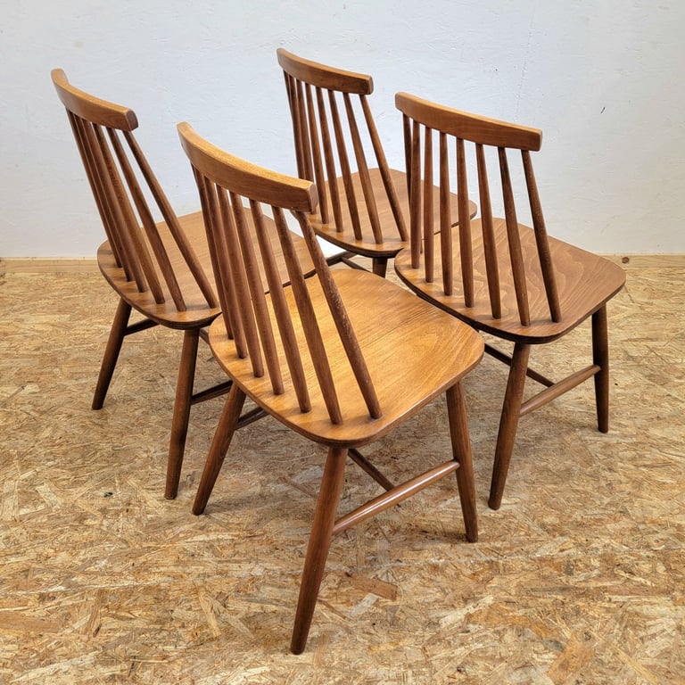 Set 4 x Retro 70s IKEA Tellus Teak Finish Dining Chairs - Mid Century G-Plan Era