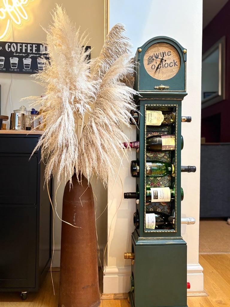 image for Upcycled granddaughter clock to wine rack 