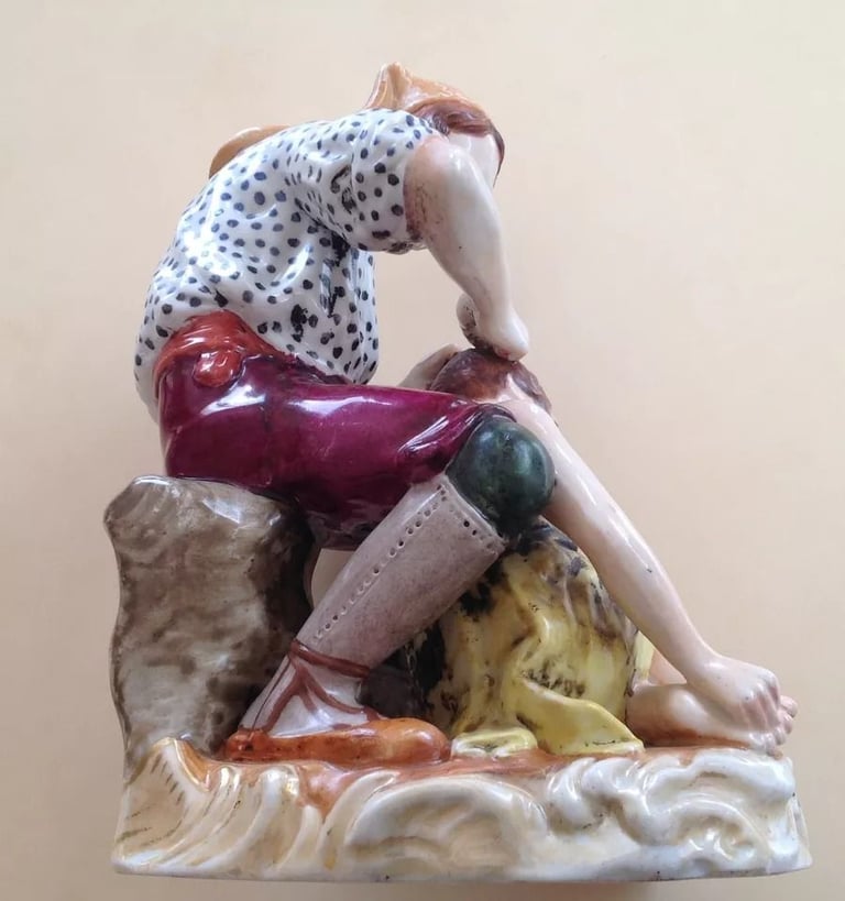 Antique Collectable Russian Porcelain Figurine Gardner "Catcher of Fleas" XIX C