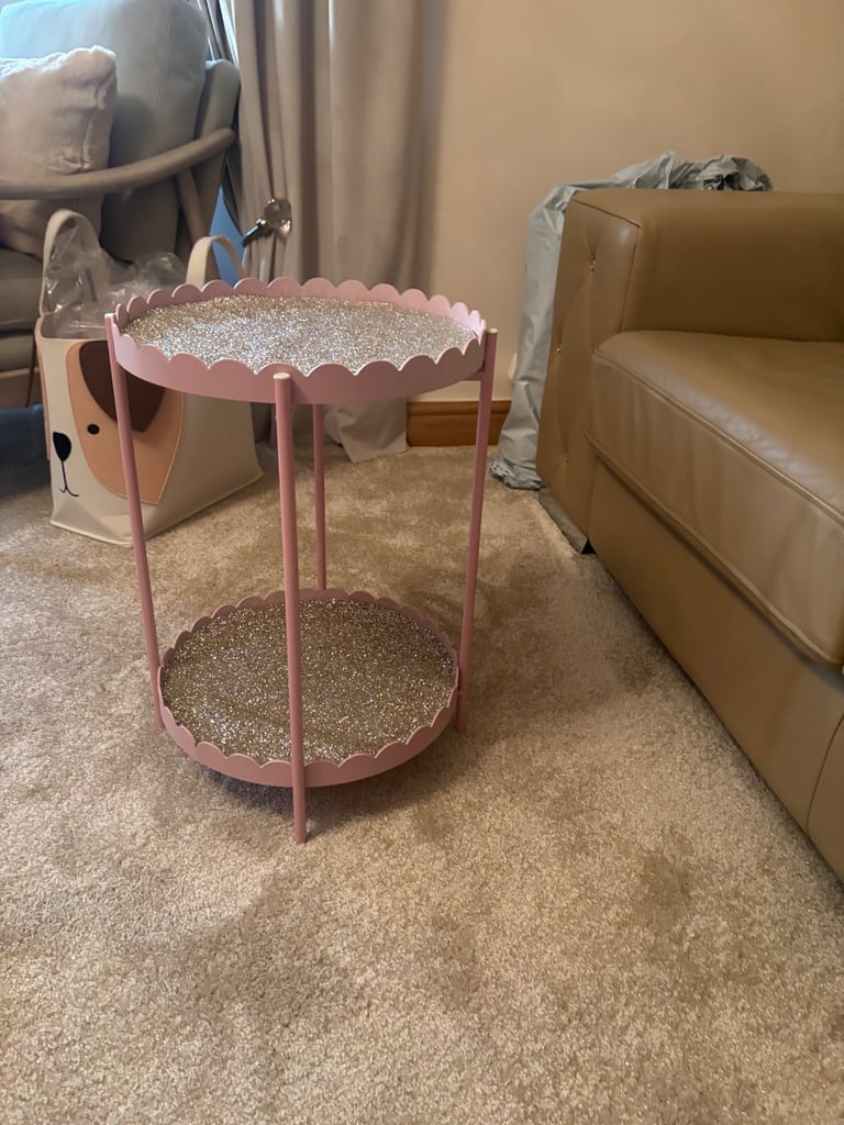 Pink scallop edge side table 