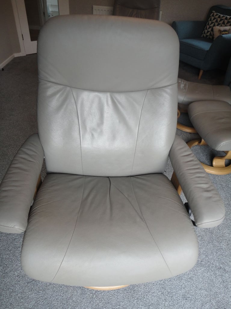 Quality ekornes leather stressless swivel recliners x 2 with footstools as pictures, £500 EACH chair