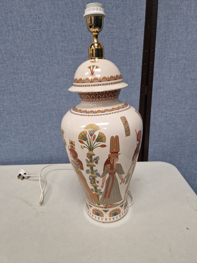 Large ceramic lamp base with egyptian scenes
